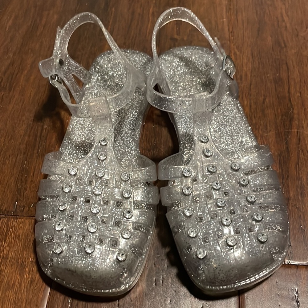 Wonder Nation 3 Sparkle Glitter Rhinestone Jelly Fisherman Sandals